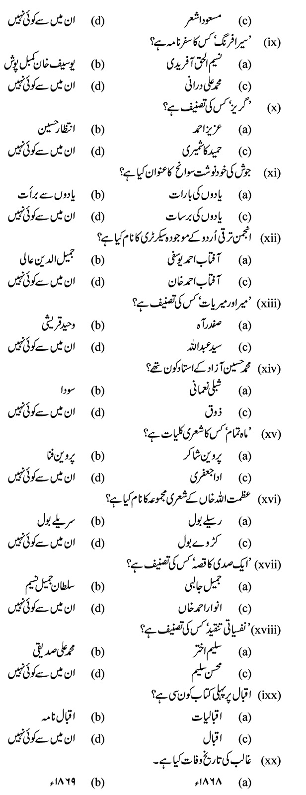 PPSC Lecturer Of Urdu Past Paper1